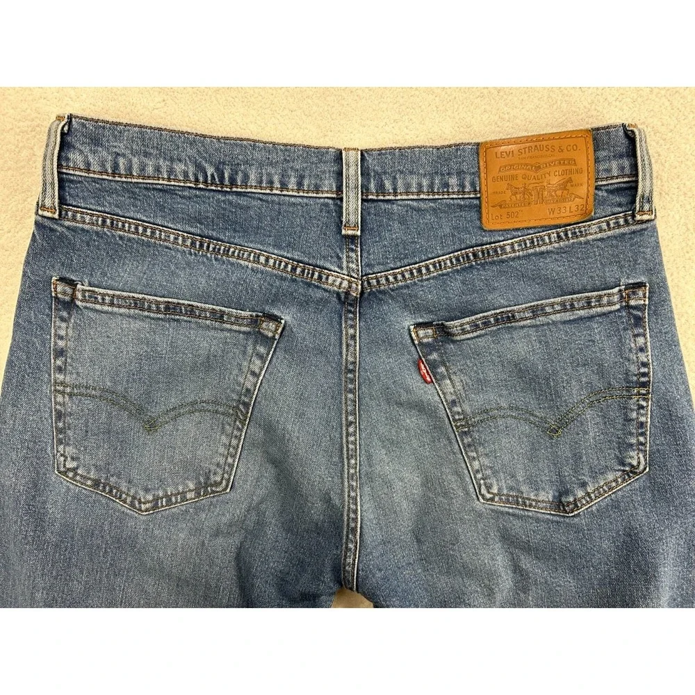 Levi's 502 Premium Men Stretch Blue Jean 33x32 (32x28) Big E Medium Wash Tapered
